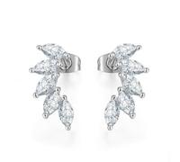 TOEECY Orecchini Climber Foglia Cristallo Zirconia Cubica Placcati Oro Bianco 18k Brillanti Eleganti Gioielli Donna