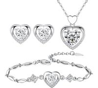 TOEECY Parure Gioielli Cuore Zirconia Cubica Collana Bracciale Orecchini Set Elegante Argento Cristallo Brillante Donna