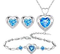 TOEECY Parure Gioielli Cuore Zirconia Cubica Collana Bracciale Orecchini Set Elegante Argento Cristallo Brillante Donna