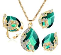 TOEECY Parure Gioielli per Donna Ragazze Crystalline Pavone Pendente Collana Orecchini Anelli Set Gioielli Set Zirconi Cubici Argento 925 Placcato Sposa Regalo di San Valentino (Verde)
