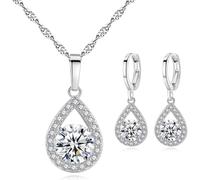 TOEECY Parure Gioielli per Donna Ragazze Crystalline Pendente Collana Orecchini Set Gioielli Set Zirconi Cubici Argento 925 Placcato Sposa Regalo di San Valentino (Bianco)