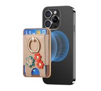 TOEECY Porta Carte Telefoniche Adesivo Magnetica Portafoglio slot PU Pelle con Fiori Adorabili per Famiglia Amici iPhone Serie 16/15/14/13/12(Cachi)