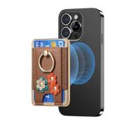 TOEECY Porta Carte Telefoniche Adesivo Magnetica Portafoglio slot PU Pelle con Fiori Adorabili per Famiglia Amici iPhone Serie 16/15/14/13/12(Marrone)