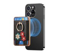 TOEECY Porta Carte Telefoniche Adesivo Magnetica Portafoglio slot PU Pelle con Fiori Adorabili per Famiglia Amici iPhone Serie 16/15/14/13/12(Nero)