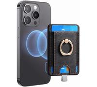 TOEECY Portacarte Magnetico in Pelle Sintetica Compatibile Autoadesivo Ultra Sottile con Slot per Carte Funzione Supporto Anello per Serie 16/15/14/13/12(Nero)