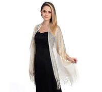 TOEECY Scialle Stola Metallici Scintillanti Donna Leggera Glitter Sciarpa con Fibbia a Scialle Elegante Foulard con Frangia per Cerimonia Matrimoni Nozze Festival (Champagne Oro)
