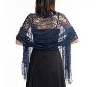 TOEECY Scialli di Pizzo Sciarpe Stole da Donna Leggera Morbida Sciarpa da Sera Scialle con Frangia vuoto Elegante Scialli per Cerimonia Matrimoni Nozze Festival (Blu Navy)