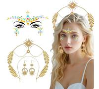 TOEECY Set Corona Foglia Alloro Cerchietto Matrimonio Orecchini Sole Dorato Accessori Capelli Cerimonia Tiara Elegante Cristalli Colorati