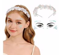 TOEECY Set da due Pezzi Cerchietto Capelli Donna Brillantini Viso Fiore Conchiglie Perle Ghirlande Accessori Belli Per Matrimoni Spose Viaggi