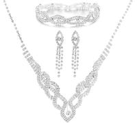 TOEECY Set di Gioielli da Sposa Strass Collana con Ciondolo Strass Perla Bracciale con Ciondolo Orecchini Prom Bridal Bridesmaid Gioielli Set (#2)