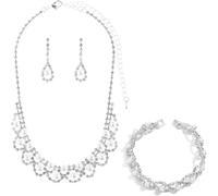 TOEECY Set di Gioielli da Sposa Strass Collana con Ciondolo Strass Perla Bracciale con Ciondolo Orecchini Prom Bridal Bridesmaid Gioielli Set (#4)