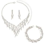 TOEECY Set di Gioielli da Sposa Strass Collana con Ciondolo Strass Perla Bracciale con Ciondolo Orecchini Prom Bridal Bridesmaid Gioielli Set (#2)