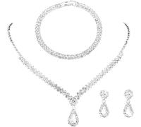 TOEECY Set di Gioielli da Sposa Strass Collana con Ciondolo Strass Perla Bracciale con Ciondolo Orecchini Prom Bridal Bridesmaid Gioielli Set (#5)