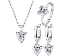 TOEECY Set Gioielli Cuore Zirconia Collana Orecchini Anello Argento Brillante Cristallo Elegante Donna