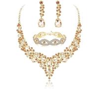TOEECY Set Gioielli Donna Cristallo Elegante Collana Bracciale Orecchini Champagne Cerimonia Matrimonio Accessori Lusso