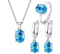 TOEECY Set Gioielli Ovali Zirconia Collana Orecchini Anello Argento Brillante Cristallo Elegante Lusso