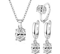TOEECY Set Gioielli Ovali Zirconia Collana Orecchini Anello Argento Brillante Cristallo Elegante Lusso