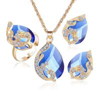TOEECY Set Gioielli Pavone Cristallo Goccia Acqua Collana Orecchini Anello Elegante Strass Decorato Ornamento Donna