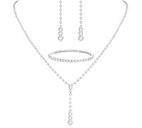 TOEECY Set Gioielli Sposa Goccia Zirconia Collana Orecchini Bracciale Cristallo Elegante Cerimonia Matrimonio Argento Brillante