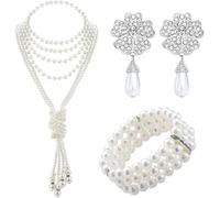 TOEECY Set Gioielli Sposa Perle Collana Multistrato Orecchini Fiore Bracciale Elegante Cerimonia Matrimonio Accessori Donna