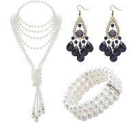 TOEECY Set Gioielli Sposa Perle Collana Multistrato Orecchini Fiore Bracciale Elegante Cerimonia Matrimonio Accessori Donna