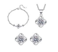 TOEECY Set Gioielli Trifoglio Collana Bracciale Orecchini Argento Cristallo Zirconia Cubica Elegante Donna