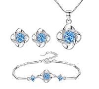 TOEECY Set Gioielli Trifoglio Collana Bracciale Orecchini Argento Cristallo Zirconia Cubica Elegante Donna
