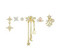 TOEECY Set Orecchini Donna Argento Oro Con Cristallo Zirconi Punti Luce Orecchini Luna e Stelle Orecchini Anallergici Cartilagine Orecchini a Goccia Moda Piercing Orecchio Oro B