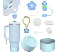 TOEECY Stanley Cup Accessori 5 Pezzi Set Tappi in Silicone a Prova di Perdite Custodia Coperchi Paglia Floreale con Farfalle Ciondolo per 40 30 Once Tumbler Coppe Non Incluse (Blu)
