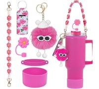 TOEECY Stanley Cup Accessori 6 Pezzi Set Manico Bottiglia d'Acqua Copertura Cannuccia Custodia in Silicone Accessories per 40 oz Travel Mug Tazza (Rosa scuro)