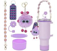 TOEECY Stanley Cup Accessori 6 Pezzi Set Manico Bottiglia d'Acqua Copertura Cannuccia Custodia in Silicone Accessories per 40 oz Travel Mug Tazza (Viola)