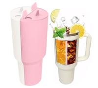 TOEECY Stanley Cup Accessori Fodera Silicone Separatore 2 in 1 Divisore Riutilizzabile Bevande 40 oz Cannuccia Inseribile per Feste Tempo Libero (Bianco + rosa)