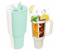 TOEECY Stanley Cup Accessori Fodera Silicone Separatore 2 in 1 Divisore Riutilizzabile Bevande 40 oz Cannuccia Inseribile per Feste Tempo Libero (Bianco + verde chiaro)