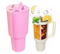 TOEECY Stanley Cup Accessori Fodera Silicone Separatore 2 in 1 Divisore Riutilizzabile Bevande 40 oz Cannuccia Inseribile per Feste Tempo Libero (Rosa + viola)