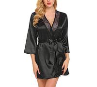 TOEECY Vestaglia Donna Kimono Raso Accappatoio Corto con Pizzo Camicia da Notte Elegante Vestaglia Sposa Damigella Robe Pigiama Satin Morbido Vestaglia Notte
