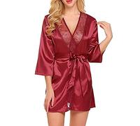 TOEECY Vestaglia Donna Kimono Raso Accappatoio Corto con Pizzo Camicia da Notte Elegante Vestaglia Sposa Damigella Robe Pigiama Satin Morbido Vestaglia Notte