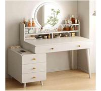 Toeletta a LED retrattile da 80 cm, con cassetti regolabili e ripiani aperti, spazioso contenitore per camere da letto, elegante design bianco