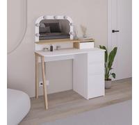 Toeletta Avien con specchio con cornice luci LED colore bianco e rovere