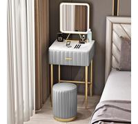 Toeletta compatta bianca con cassetti in legno, set di toeletta con sgabello imbottito, mobili da principessa, per donne e ragazze, elegante colore grigio, 40 cm