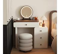 Toeletta con specchio e sgabello, stile legno massello | Set da toeletta for camera da letto, ideale for donne, facile da montare, con più cassetti portaoggetti(White,(20x16x30in))