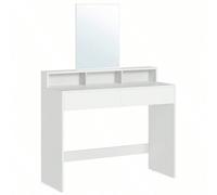 Toeletta con Specchio Grande, Postazione Trucco con 2 Cassetti e 3 Scomparti, Tavolo da Trucco, Stile Moderno, Regalo per i propri cari,Bianco, Regalo Natale [Capiente ma salvaspazio] Dotata di 2 cass