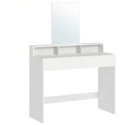 Toeletta con Specchio Grande, Postazione Trucco con 2 Cassetti e 3 Scomparti, Tavolo da Trucco, Stile Moderno, Bianco, Regalo Natale [Capiente ma salvaspazio] Dotata di 2 cassetti, 1 ampio piano d'app