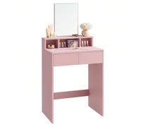 Toeletta con Specchio Grande, Postazione Trucco con 2 Cassetti e 3 Scomparti, Tavolo da Trucco, Stile Moderno, Rosa Pastello, Regalo Natale [Capiente ma salvaspazio] Dotata di 2 cassetti, 1 ampio pian