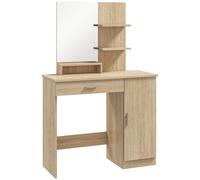 Toeletta da Camera 90x38x138 cm con Armadietto Cassetto Specchio per Trucco e Ripiani Aperti Acero