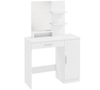 Toeletta da Camera 90x38x138 cm con Armadietto Cassetto Specchio per Trucco e Ripiani Aperti Bianco