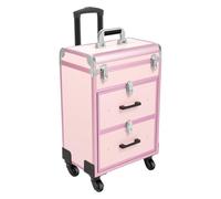Toeletta da trucco con 4 ruote, valigetta per trucco, 2 cassetti, organizzatore per cosmetici, da viaggio/design delle unghie, colore rosa