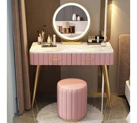 Toeletta da trucco con LED regolabile, specchio girevole a 360°, rosa, con cassetti e scomparti, 100 cm, set di sgabelli per camera da letto per riporre i trucchi