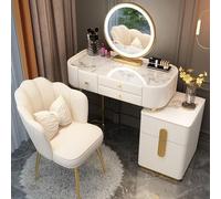 Toeletta da Trucco con Luci LED, Luminosità Regolabile, Postazione da Trucco con Specchio e 5 Cassetti, Tavolo da Toeletta Moderno per Camera da Letto con Sedia in Velluto per Madre, Figlia, Moglie