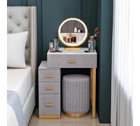 Toeletta da Trucco con Luci LED Specchio, 3 Modalità di Illuminazione, Postazione da Trucco con Specchio e 4 Cassetti, Camera da Letto Tavolo da Toeletta Moderno con Sgabello per Figlia, Moglie