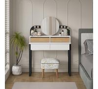 Toeletta Lora con 4 cassetti luci a LED e specchio colore bianco e rovere